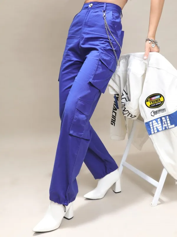 Tokyo Talkies Women Blue Solid Regular Fit Cargos