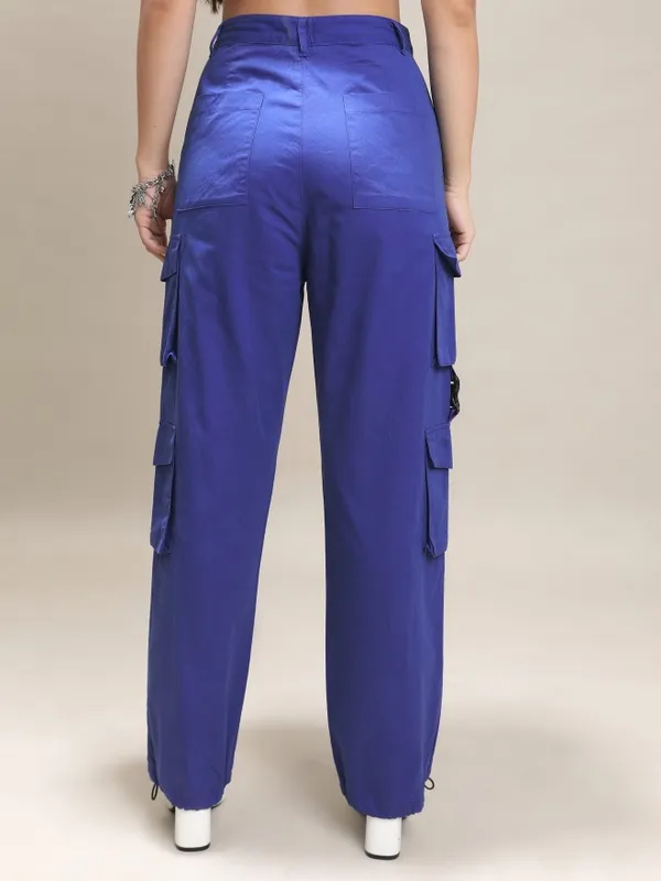 Tokyo Talkies Women Blue Solid Regular Fit Cargos