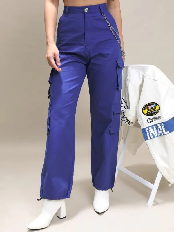 Tokyo Talkies Women Blue Solid Regular Fit Cargos