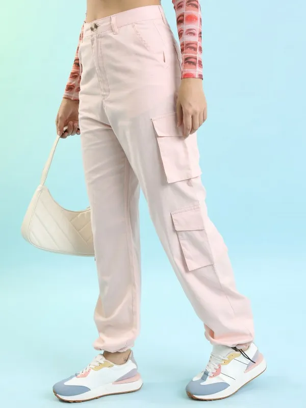  Tokyo Talkies Women Pink Solid Regular Fit Casual Trousers