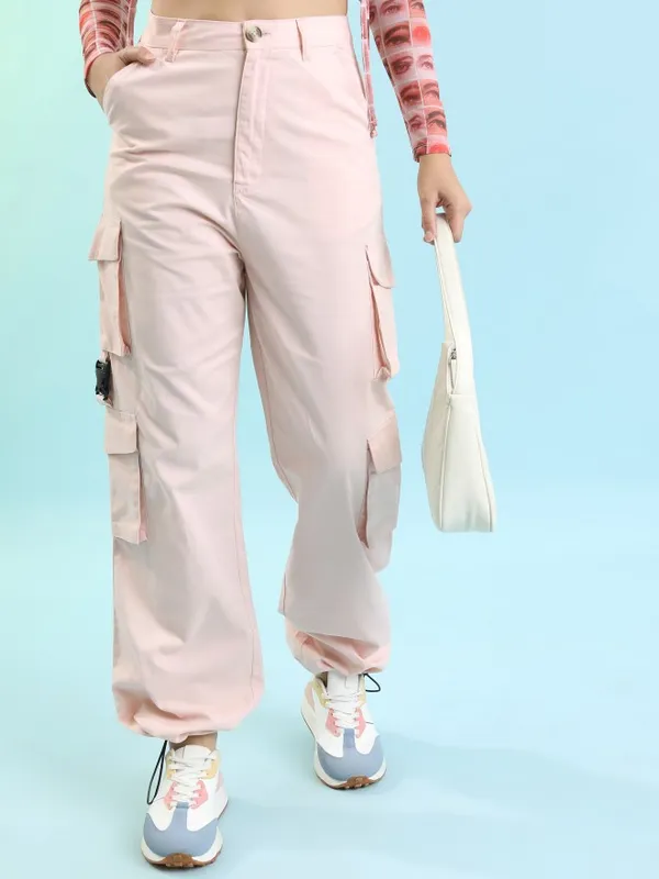 Tokyo Talkies Women Pink Solid Regular Fit Cargos