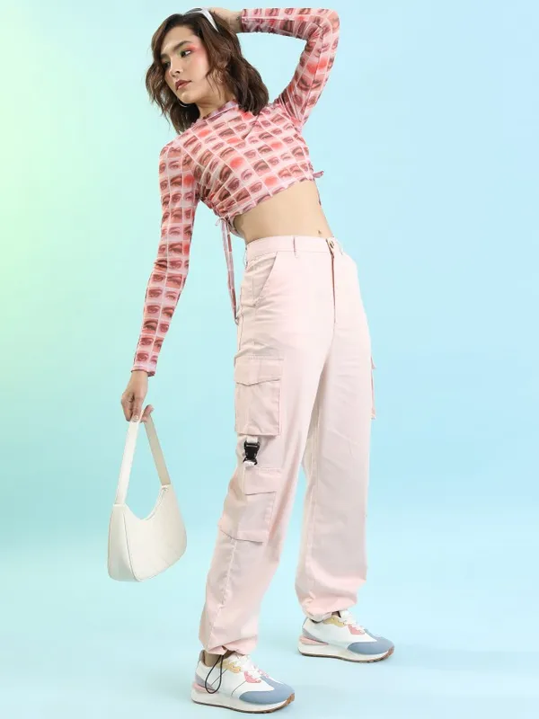 Tokyo Talkies Women Pink Solid Regular Fit Cargos