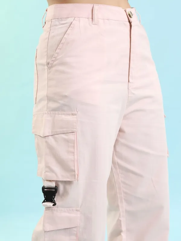 Tokyo Talkies Women Pink Solid Regular Fit Cargos