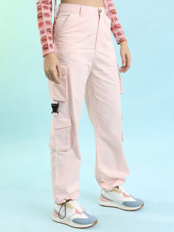 Tokyo Talkies Women Pink Solid Regular Fit Cargos