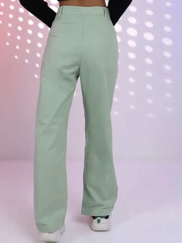 Tokyo Talkies Women Green Solid Loose Fit Casual Trousers