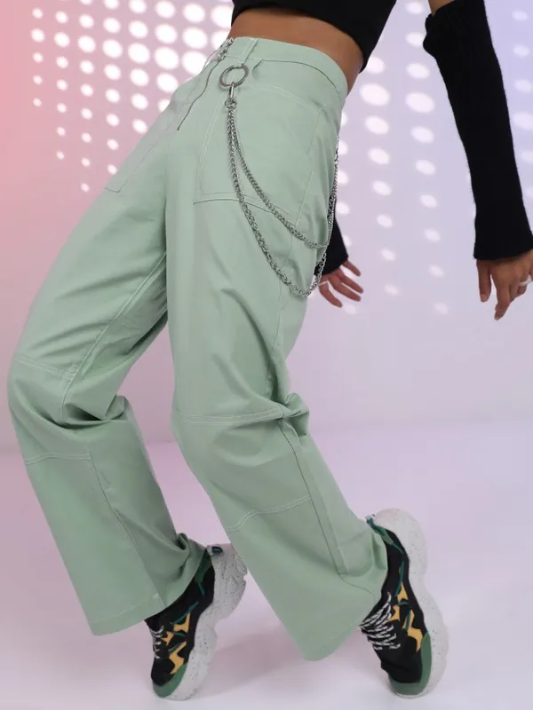  Tokyo Talkies Women Green Printed Loose Fit Casual Trousers
