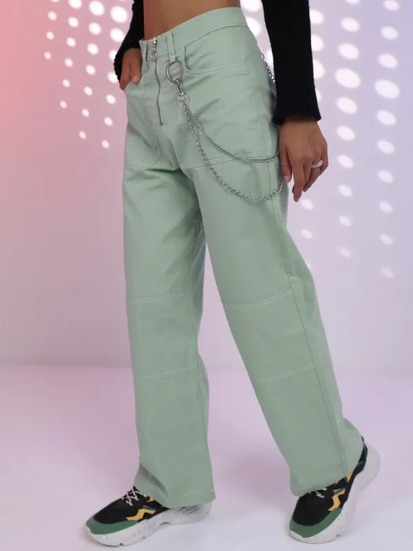  Tokyo Talkies Women Green Printed Loose Fit Casual Trousers