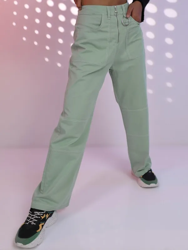  Tokyo Talkies Women Green Printed Loose Fit Casual Trousers