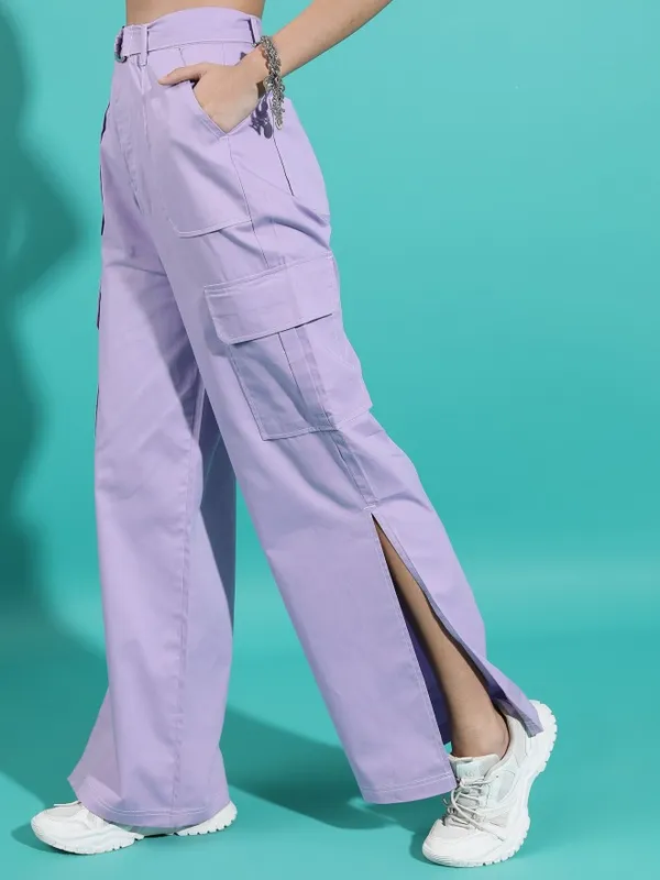 Tokyo Talkies Women Purple Solid Flared Cargos