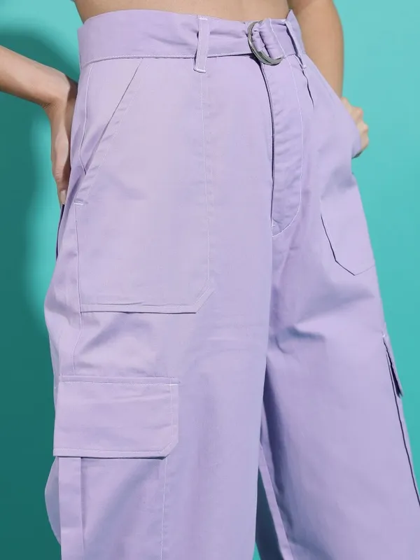 Tokyo Talkies Women Purple Solid Flared Cargos