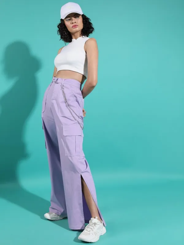 Tokyo Talkies Women Purple Solid Flared Cargos