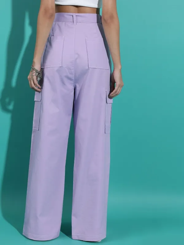Tokyo Talkies Women Purple Solid Flared Cargos