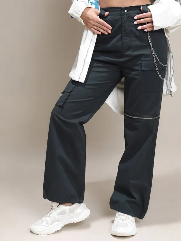  Tokyo Talkies Women Black Solid Regular Fit Casual Trousers