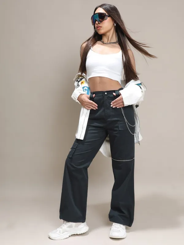  Tokyo Talkies Women Black Solid Regular Fit Casual Trousers
