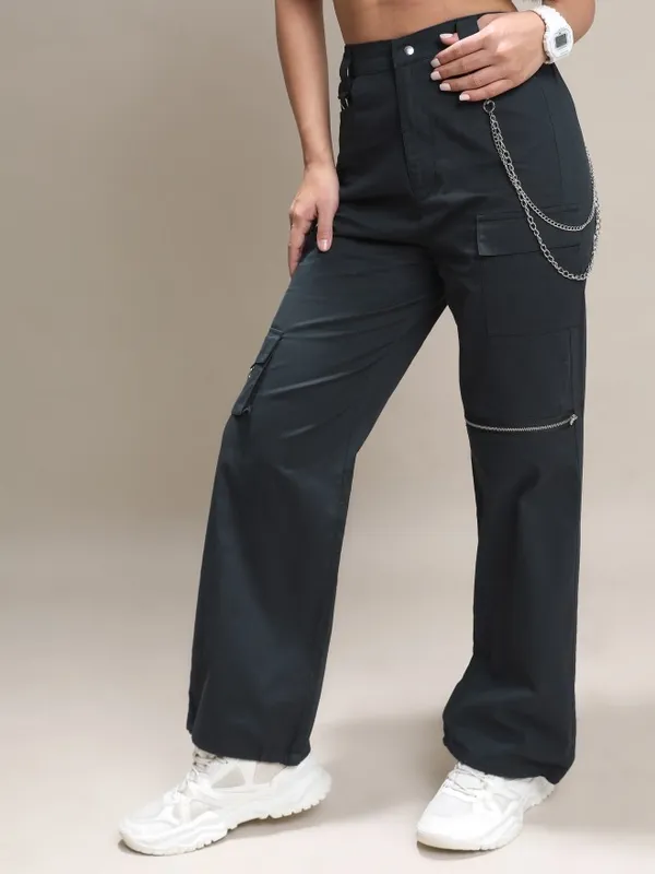  Tokyo Talkies Women Black Solid Regular Fit Casual Trousers