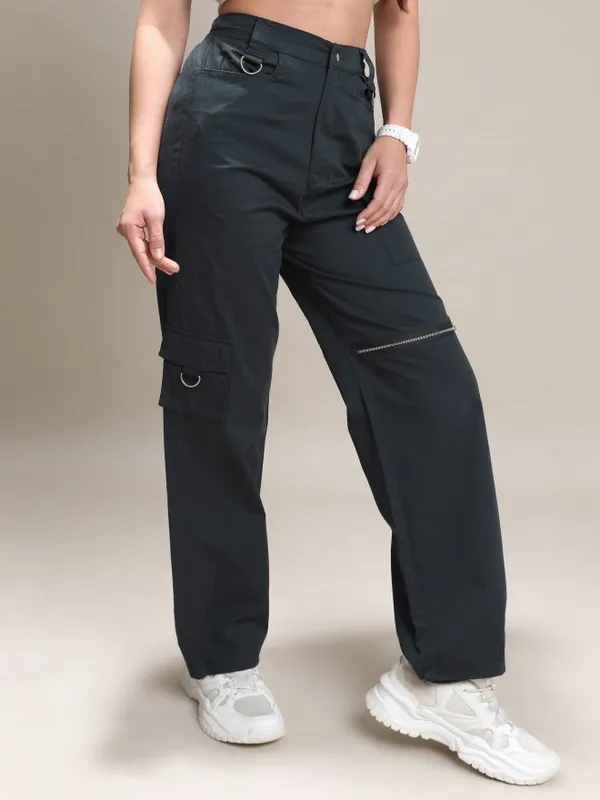  Tokyo Talkies Women Black Solid Regular Fit Casual Trousers