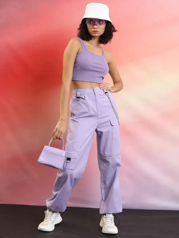  Tokyo Talkies Women Purple Solid Regular Fit Casual Trousers