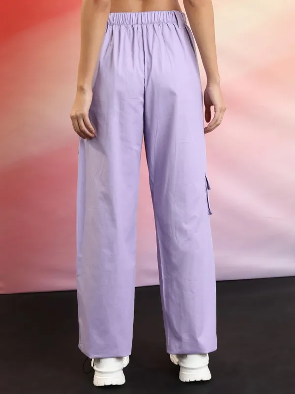  Tokyo Talkies Women Purple Solid Regular Fit Casual Trousers