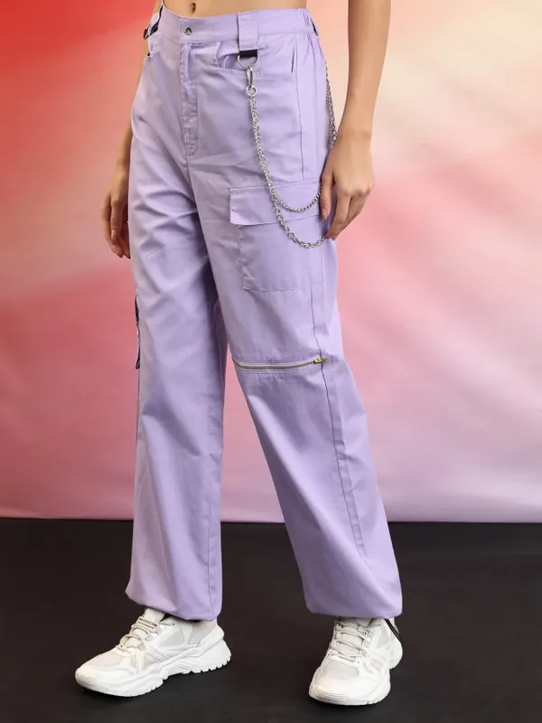  Tokyo Talkies Women Purple Solid Regular Fit Casual Trousers
