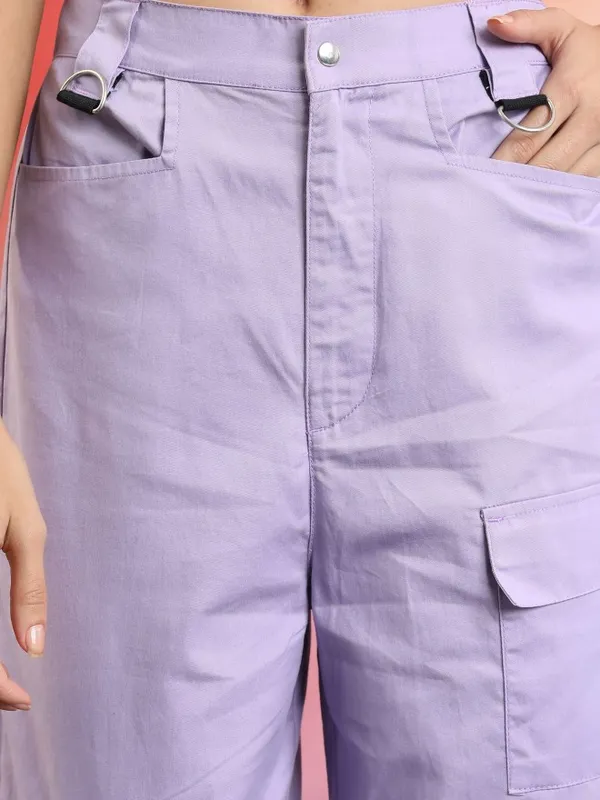  Tokyo Talkies Women Purple Solid Regular Fit Casual Trousers