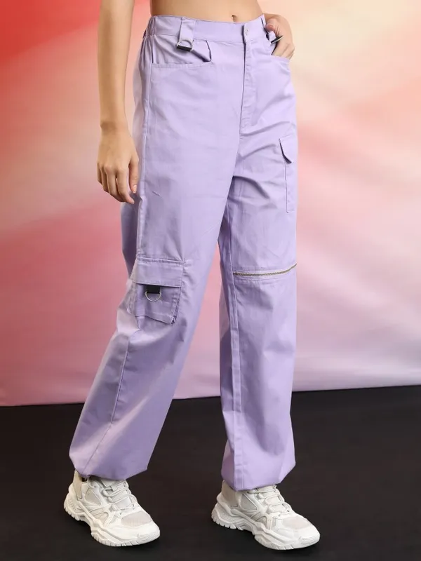  Tokyo Talkies Women Purple Solid Regular Fit Casual Trousers