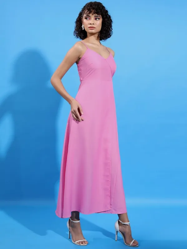  Ketch Women Pink Solid Wrap Dresses