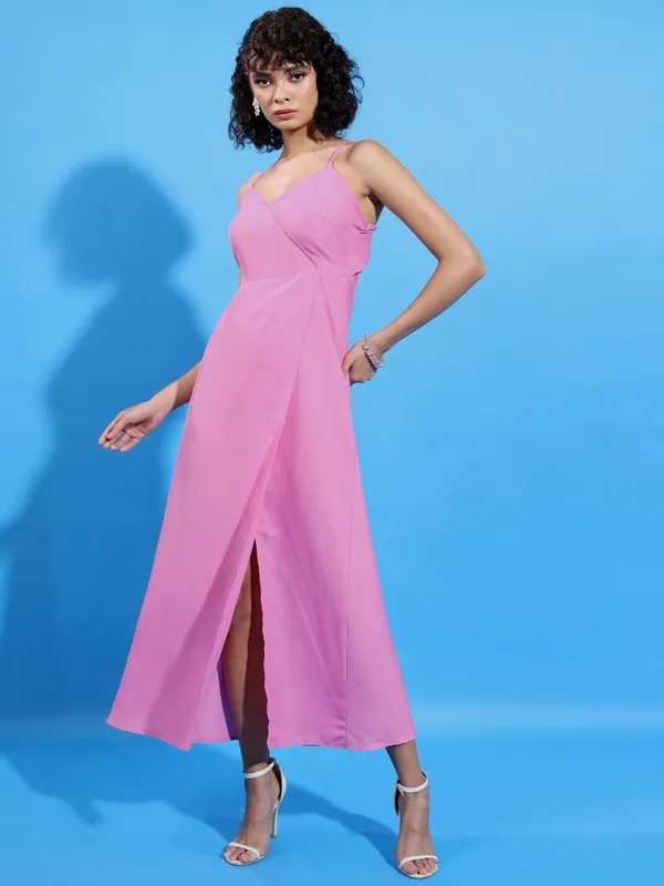  Ketch Women Pink Solid Wrap Dresses