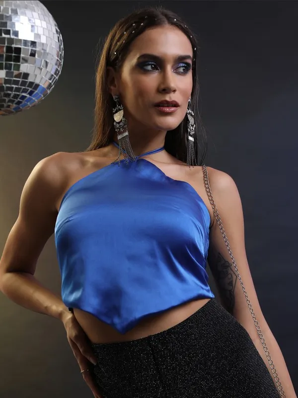  Tokyo Talkies Women Blue Solid Regular Tops
