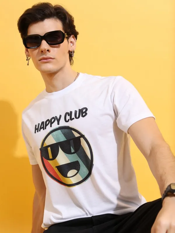  Ketch Men White Printed Round Neck T-Shirts