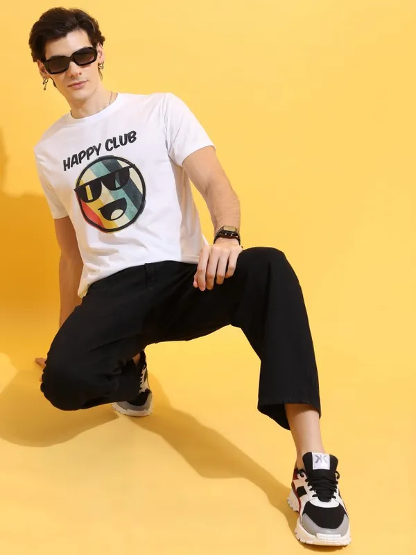  Ketch Men White Printed Round Neck T-Shirts