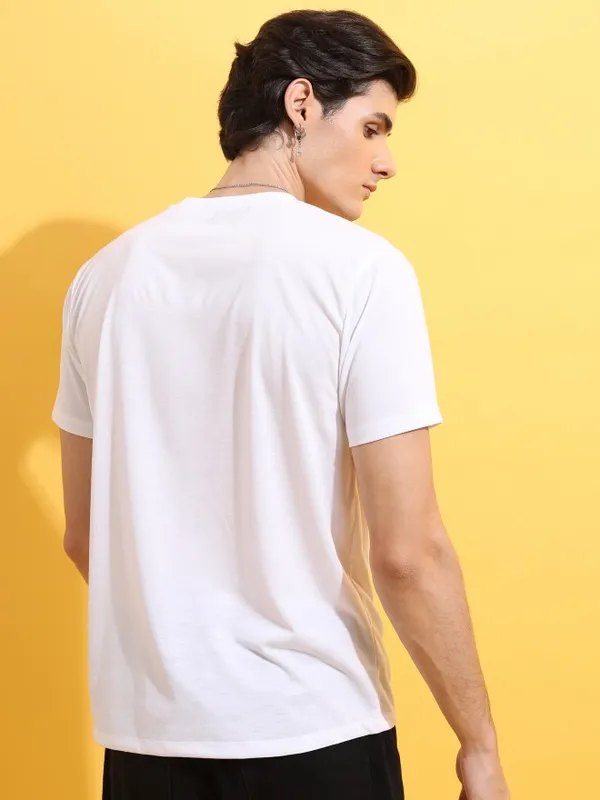  Ketch Men White Printed Round Neck T-Shirts