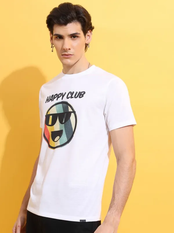  Ketch Men White Printed Round Neck T-Shirts