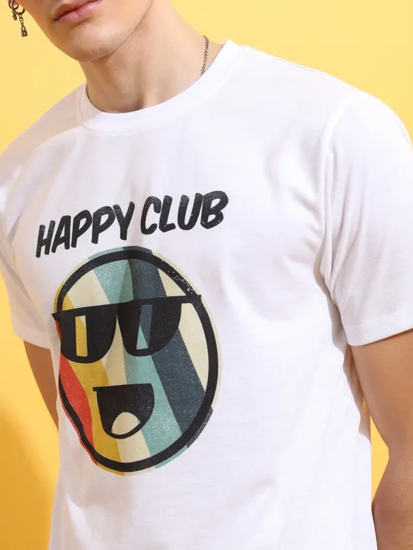  Ketch Men White Printed Round Neck T-Shirts