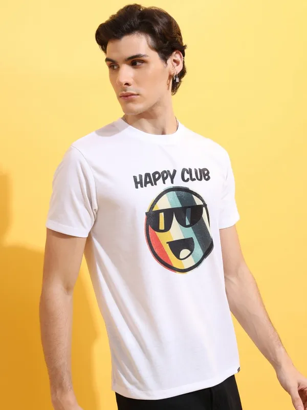  Ketch Men White Printed Round Neck T-Shirts
