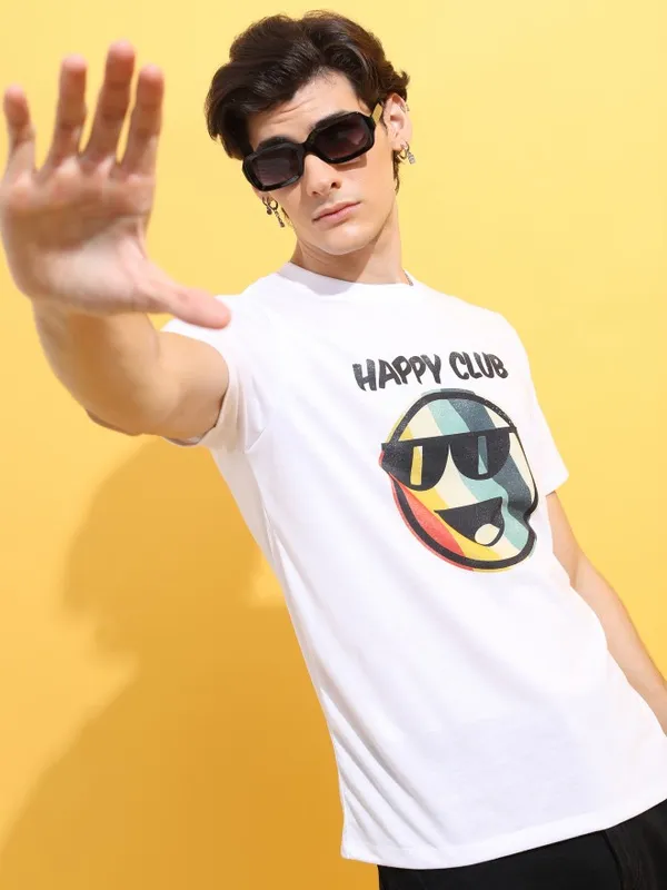  Ketch Men White Printed Round Neck T-Shirts