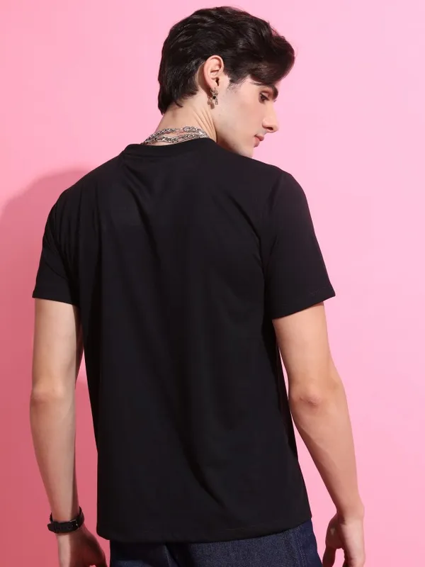  Ketch Men Black Printed Round Neck T-Shirts