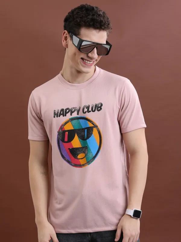  Ketch Men Peach Printed Round Neck T-Shirts