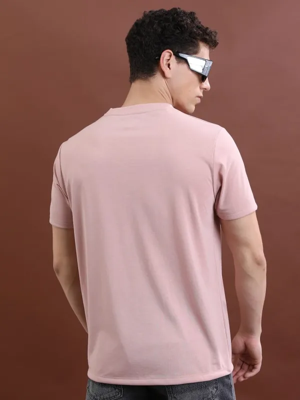  Ketch Men Peach Printed Round Neck T-Shirts