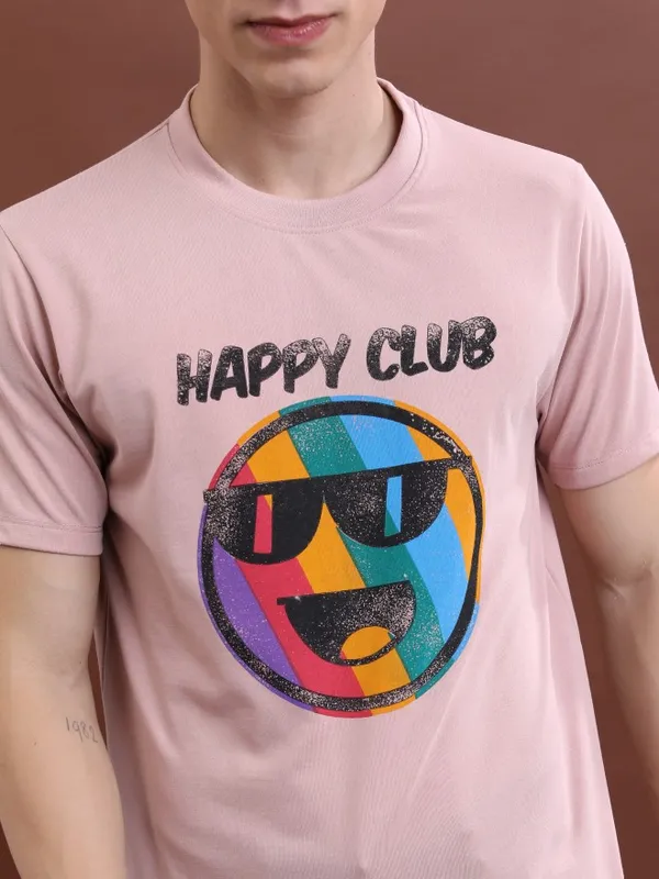  Ketch Men Peach Printed Round Neck T-Shirts