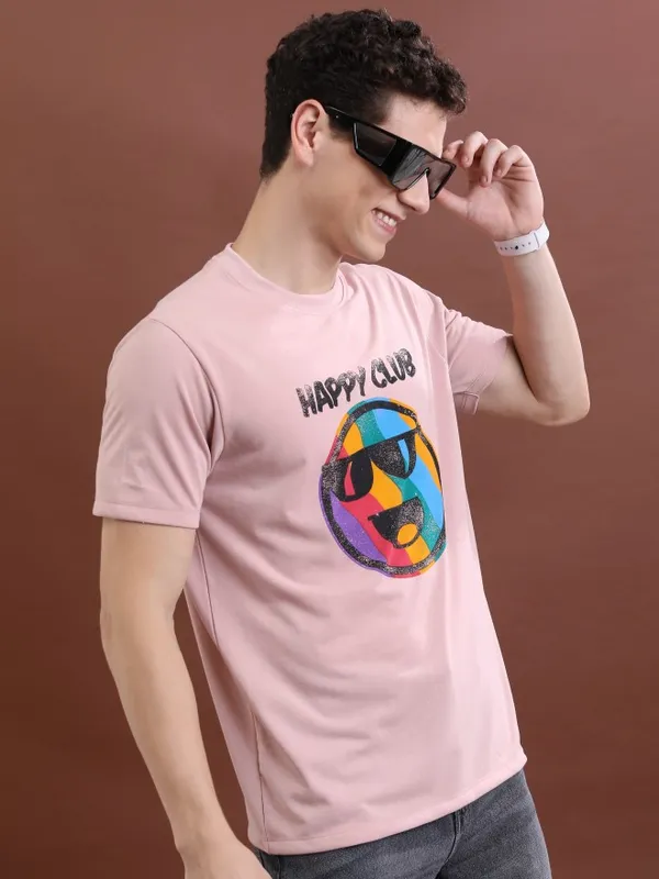  Ketch Men Peach Printed Round Neck T-Shirts