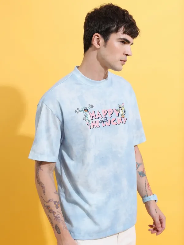  Highlander Men Blue Printed Round Neck T-Shirts