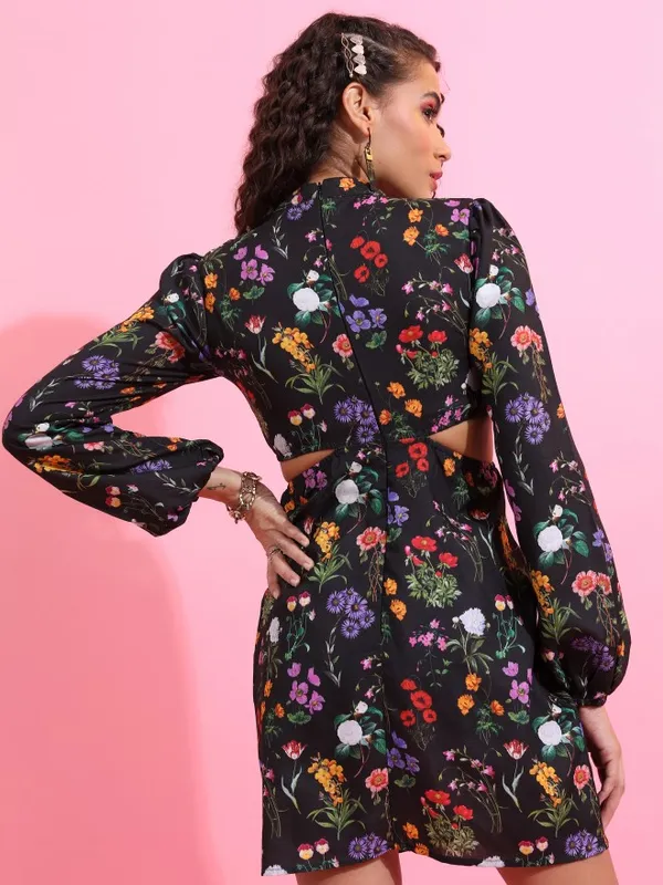 Tokyo Talkies Women Black Printed A-Line Dress