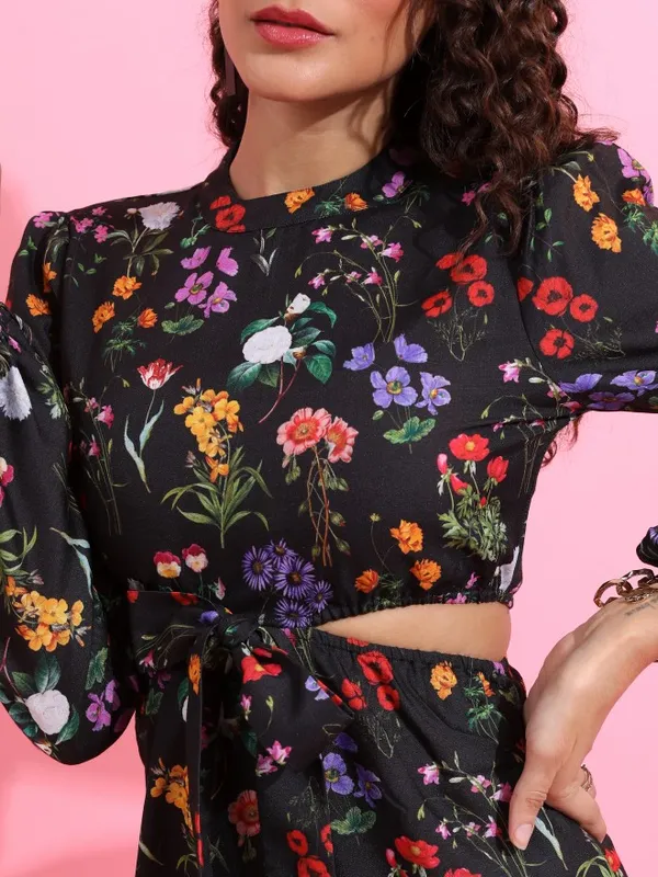 Tokyo Talkies Women Black Printed A-Line Dress