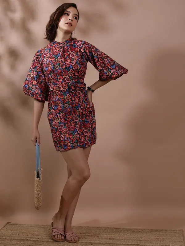 Tokyo Talkies Women Red Printed Shirt Dress