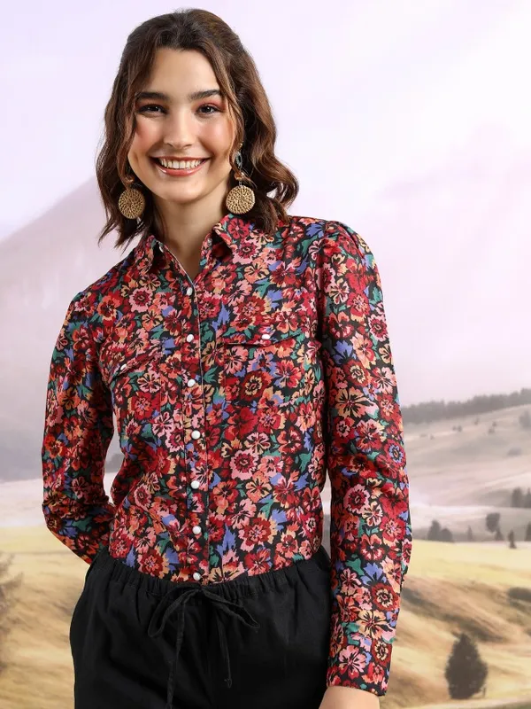  Tokyo Talkies Women Red Printed Casual Shirts
