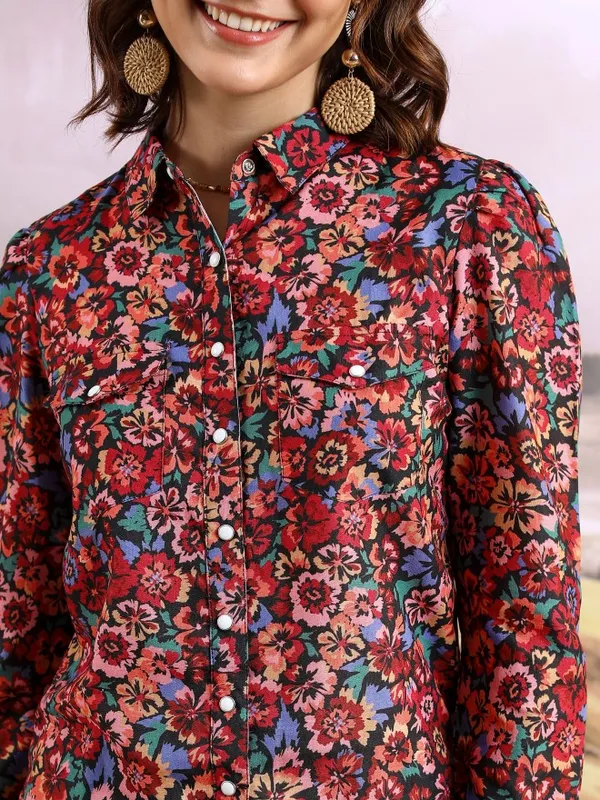  Tokyo Talkies Women Red Printed Casual Shirts