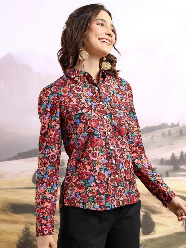  Tokyo Talkies Women Red Printed Casual Shirts