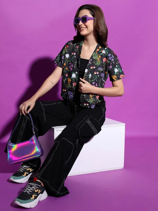  Tokyo Talkies Women Black Printed Casual Shirts