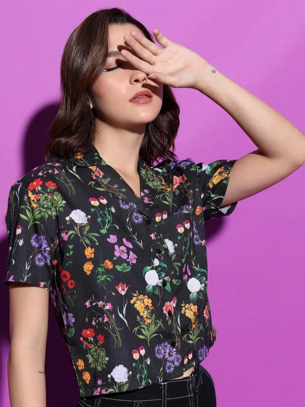  Tokyo Talkies Women Black Printed Casual Shirts