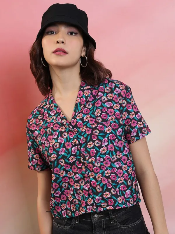  Tokyo Talkies Women Black Printed Casual Shirts